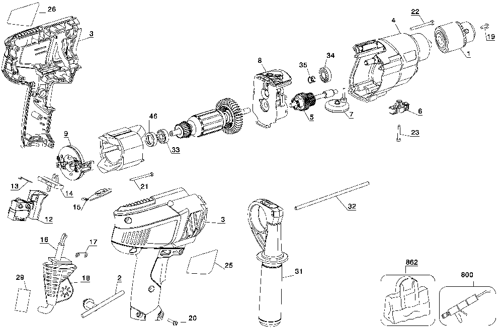 Page A Diagram and Parts List for DR650 Type 2 Black and Decker Hammer Drill